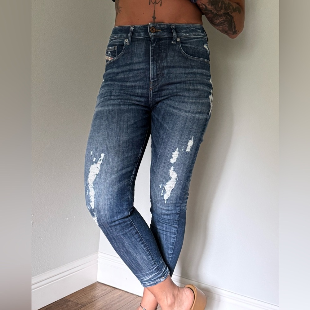 Diesel Skinny Jeans in Distressed Dark Blue